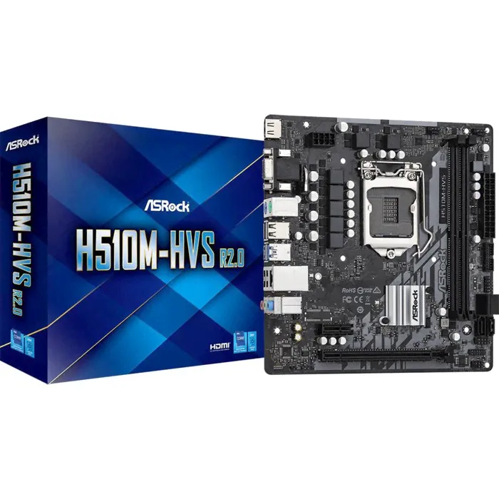 Материнская плата Asrock H510M-HVS R2.0, LGA1200, H410, 2xDDR4, VGA, HDMI, mATX-0