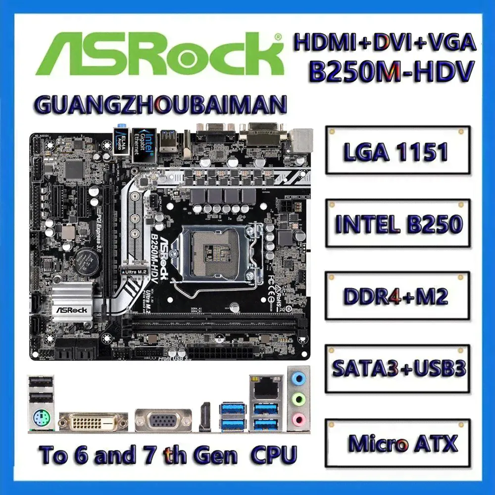 Материнская плата ASRock B250M-HDV (USED) M.2 B250 LGA 1151 DDR4-0