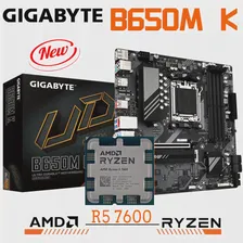 Материнская плата AMD B650 Комбинированная материнская плата GIGABYTE B650M K DDR5 128 ГБ PCI-E 4.0 с комплектом процессоров AMD RYZEN 5 7600 Twelve Threads