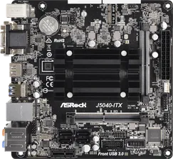 Материнская плата ASRock J5040-ITX + Pentium J5040 onboard, DDR4 SO-DIMM, LGA 1700, Mini-ITX