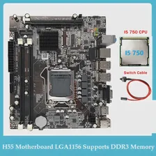 Материнская плата компьютера H55 Настольная Материнская плата LGA1156 Поддерживает процессор серии I3 530 I5 760 памяти DDR3 + процессор I5 750 + Кабель переключения
