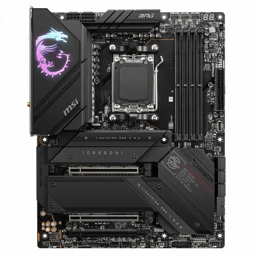 Материнская плата MSI MPG X670E CARBON WIFI MS-7D70MPG X670E CARBON WIFI601 -7D70-010,10801 -7D70-004STD MPG X670E CARBON WIFI,X670E,AM5,4DDR5,3PCIEx16,4M.2,6SATA3,1USB3.2Gen2x2,8U SB3.2 Gen2,4U